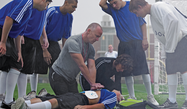 AED in use at a soccer game