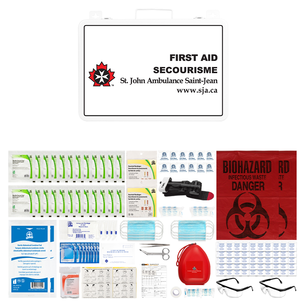 Basic First Aid Kit - WorkSafeBC Compliant Metal Kit with contents displayed