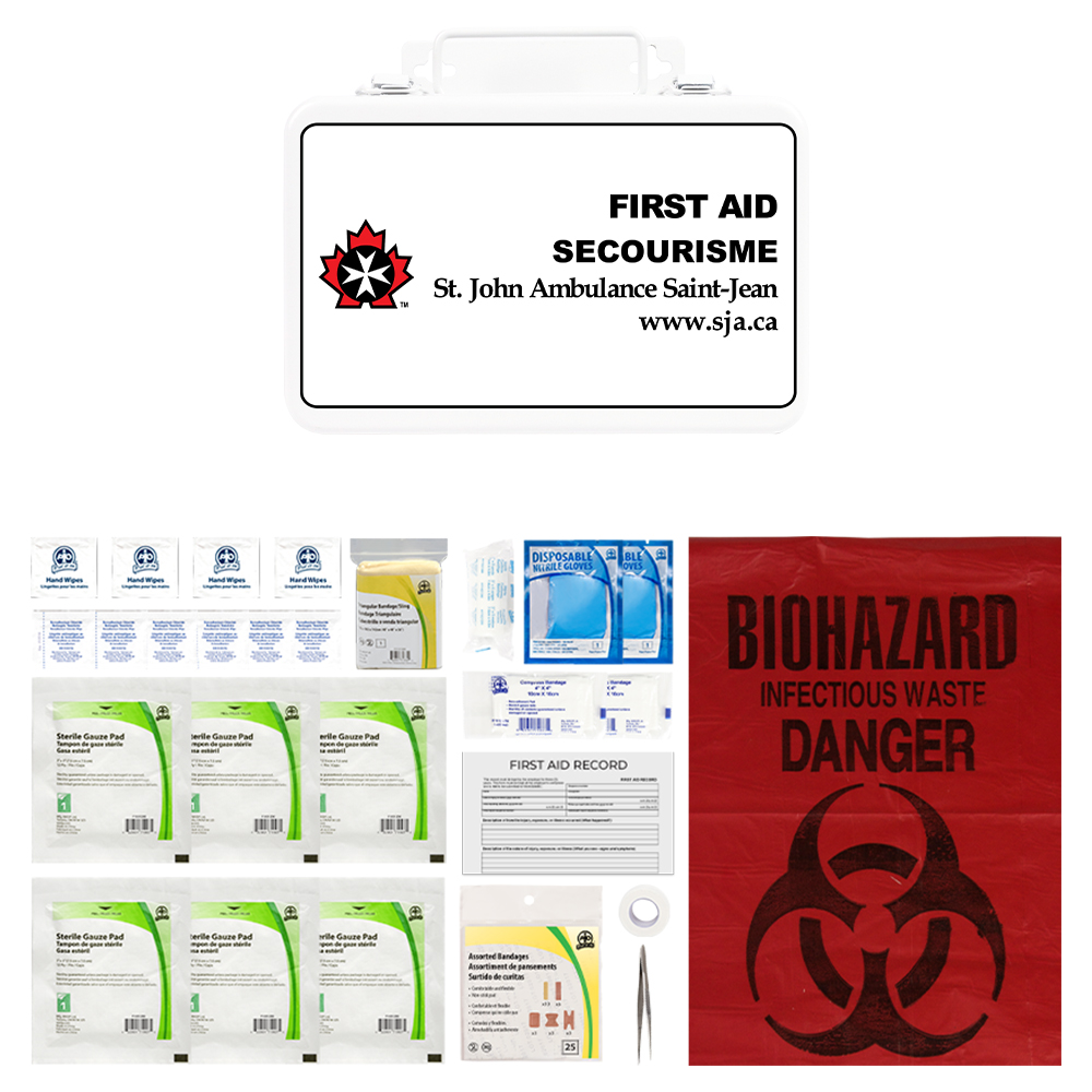 Metal Personal First Aid Kit - WorkSafeBC Compliant contents displayed