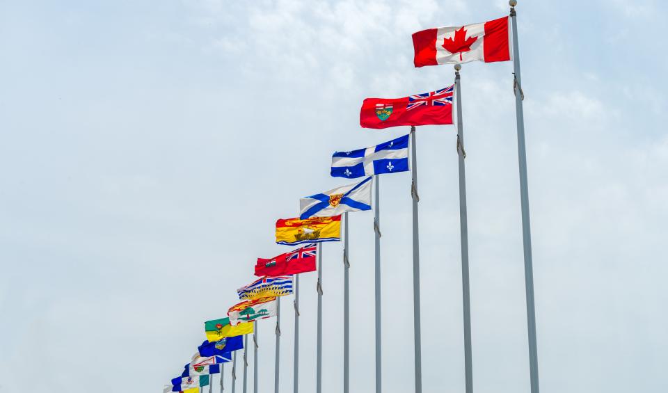 Provincial flags waving in the wind with sky background