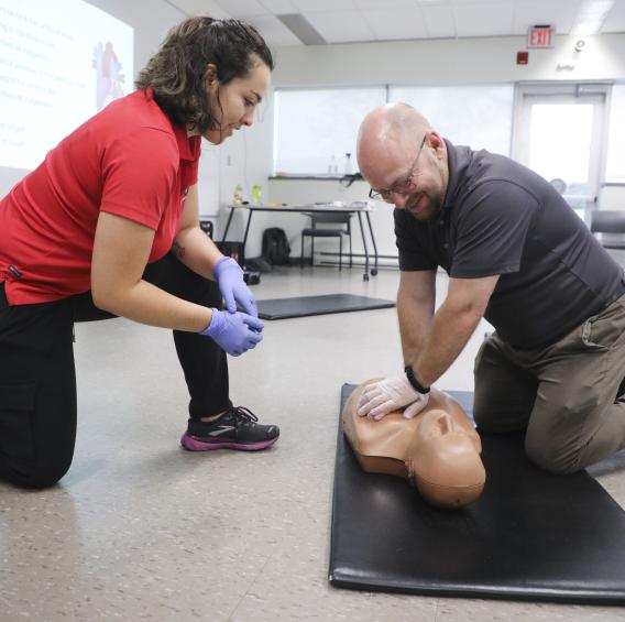 First aid training in a classroom