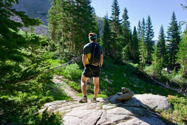 Man standing on rock surrounded by pine trees. Photo by Matt Gross on Unsplash