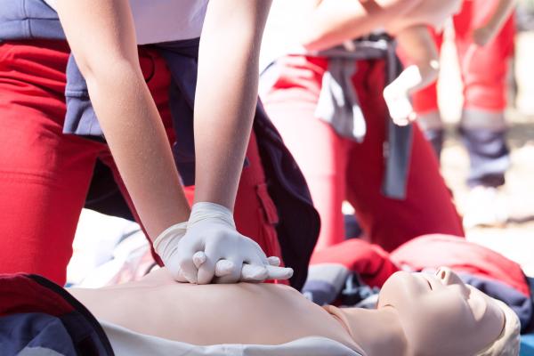 CPR training with gloves on