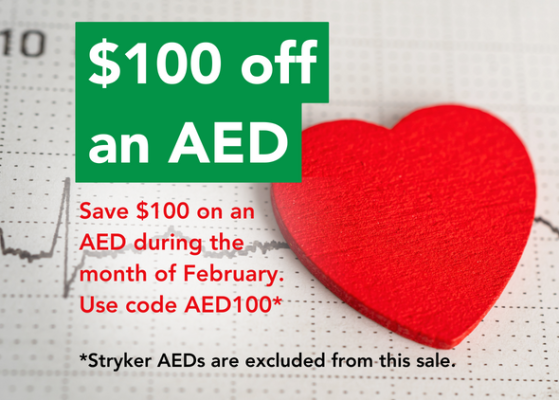 $100 off an AED (Stryker AEDs are not part of this sale)