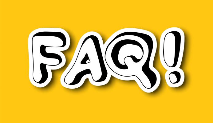 FAQ letters on yellow background.